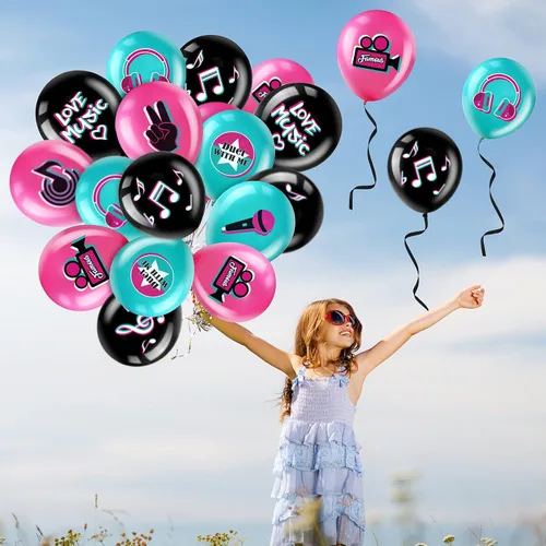 Vista 5 de 45 globos de fiesta musical de 12 pulgadas con cinta, letreros de notas musicales