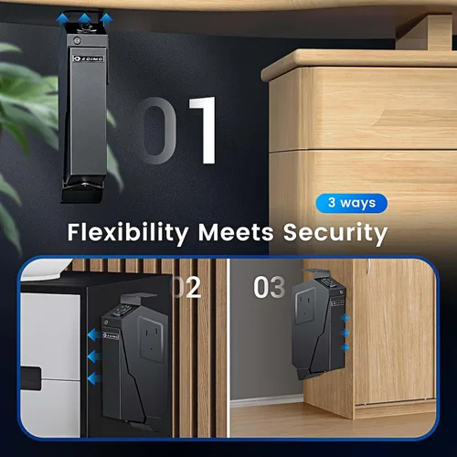 Vista 6 de ADIMO - Caja de seguridad para pistolas, caja fuerte biométrica para huellas dactilares con acceso rápido, apertura biométrica, montaje único