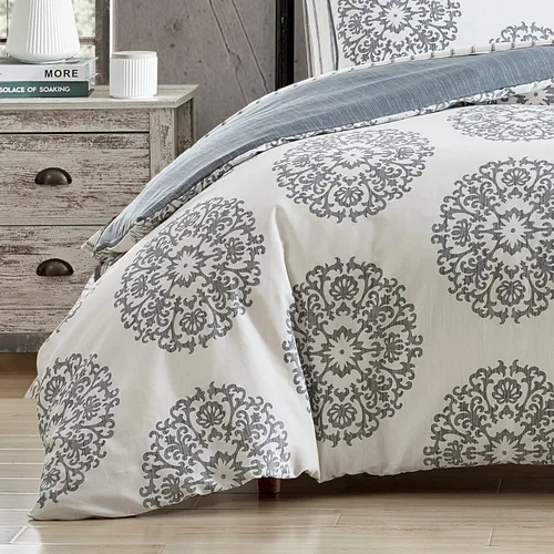 Vista 6 de Stone Cottage - Juego de funda de edredón tamaño Queen, ropa de cama reversible de satén de algodón con fundas a juego, juego de cama ideal