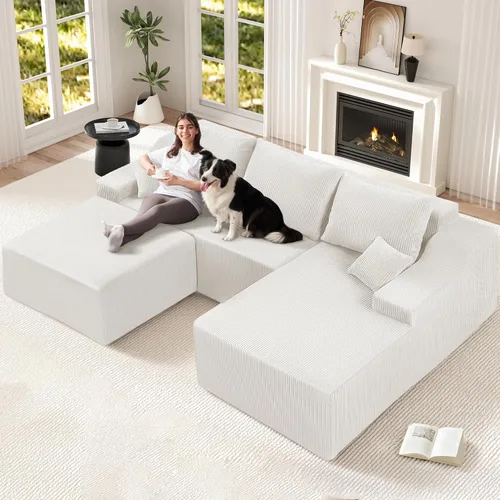 Vista 27 de HABUTWAY Sofá modular modular de 101 pulgadas con asiento profundo, moderno sofá convertible en forma de L, sofá tapizado con diván para sala
