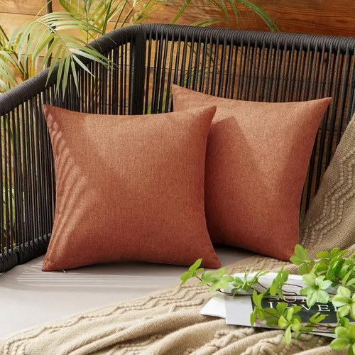 Vista 92 de MIULEE - Paquete de 2 fundas de almohada decorativas para exteriores, impermeables, sólidas, de imitación de lino, para jardín, casa de campo, Azul
