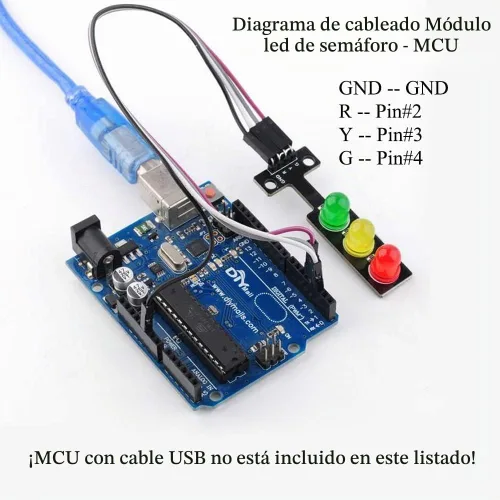 Vista 3 de Mini módulo de pantalla LED de semáforo DC5V módulo LED rojo, amarillo y verde, con cable Dupont F/M F/F para Arduino Micro:Bit (paquete de 5)