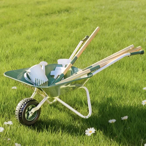 Vista 11 de ROBOTIME Carretilla para niños con juego de jardinería – Carretilla de metal para niños pequeños, juguete de juego al aire libre con herramientas