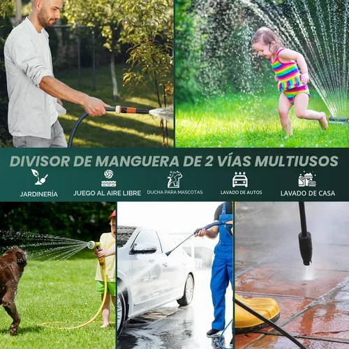 Vista 7 de Divisor de manguera de jardín de 2 vías con válvula de cierre, divisor de espiga de agua para conector de manguera de 3/4 pulgadas, divisor de grifo
