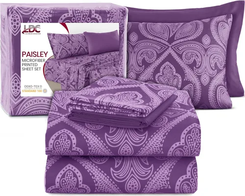 Vista 19 de LDC LUX Décor Colección - Juego de sábanas para cama de tamaño individual con estampado de cachemira – 4 piezas de sábanas de microfibra ultra