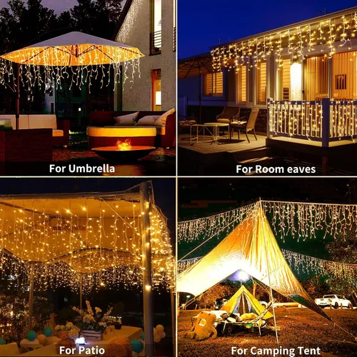 Vista 7 de Luces solares de carámbano impermeables para exteriores, 82 pies, 660 LED, luces de Navidad para exteriores con control remoto, luces LED