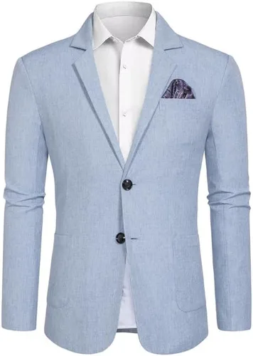 Vista 2 de Chaqueta deportiva para hombre, casual, 2 botones, solapa con muesca, ligera, para uso diario, boda, baile de graduación
