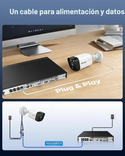 Vista 7 de OOSSXX (Actualización 2026) Sistema de cámara de seguridad para el hogar con cable 4K POE, gran angular de 130°, detección humana AI, sensor PIR