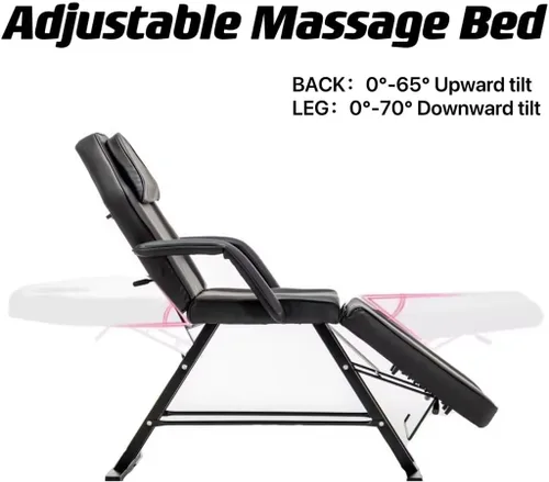 Vista 5 de Roixeeds Silla de tatuaje de 3 secciones, cama de masaje profesional ajustable, silla de cama de tatuaje con taburete de spa y gancho para toalla