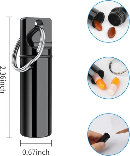 Vista 3 de Pastillero de bolsillo pequeño con llavero, aleación de aluminio portátil, mini organizador de píldoras, contenedor para bolso, pastillero de metal