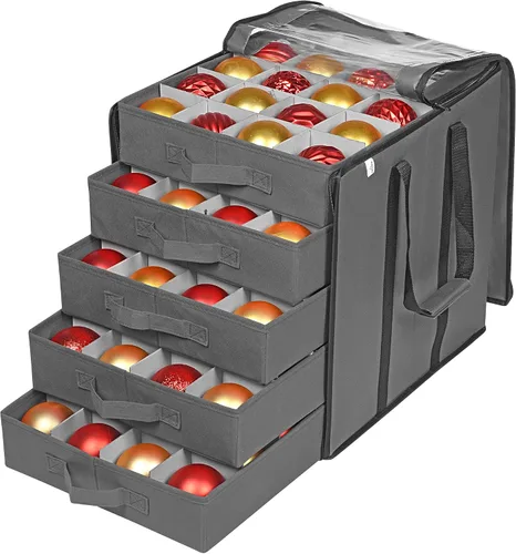 Vista 6 de ProPik Cajas de Almacenamiento de Adornos Navideños con Divisores - 5 Bandejas Separadas - Soporte para Adornos - Mantiene 100 Adornos Navideños