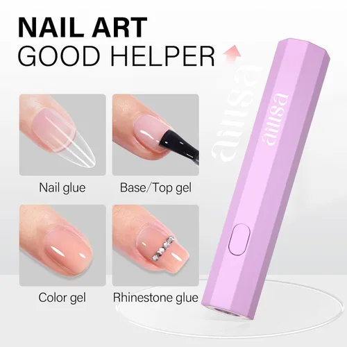 Vista 2 de AILLSA Mini luz UV para uñas, lámpara LED de mano para uñas, pequeña lámpara de uñas de gel, portátil, de secado rápido, inalámbrica para regalo