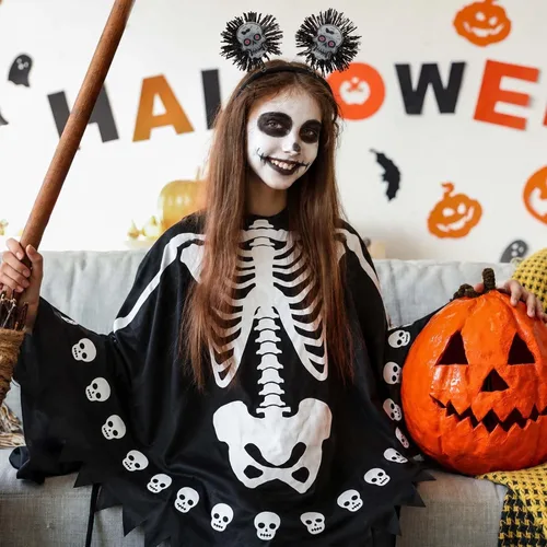 Vista 6 de Newcotte 2 piezas de disfraz de esqueleto de Halloween para mujer