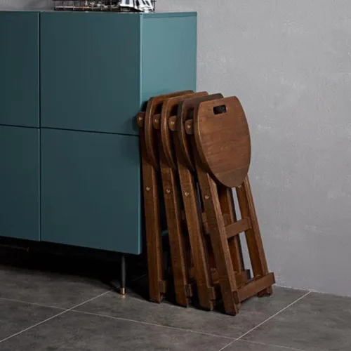 Vista 7 de Taburete plegable de 24 pulgadas, taburete de madera para mostrador de madera, taburetes de bar altos de bambú portátiles con asa, silla plegable