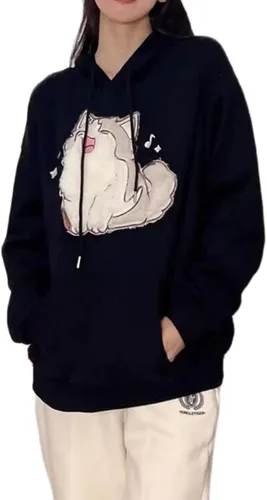 Vista 2 de Homidam Sudadera con capucha 3D para mujer, diseño de bordado de gato, ropa deportiva