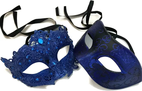 Vista 33 de MASQ Par de máscaras de encaje brocado para mascarada, Mardi Gras, cumpleaños, graduación, boda, fiesta Bk Lace W Pluma