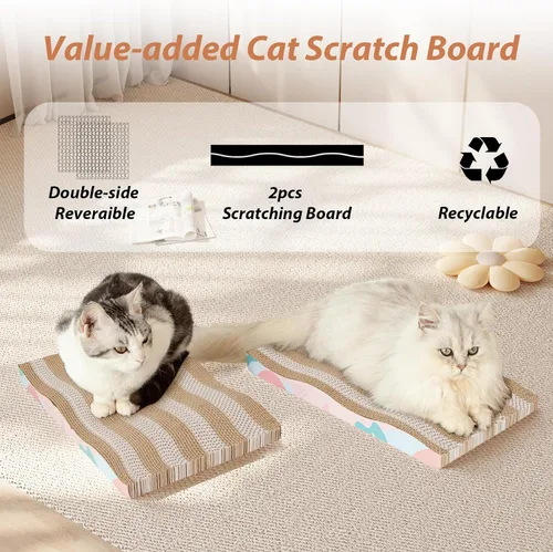 Vista 3 de Almohadilla de rascar para gatos, 2 piezas de cartón rascador grande para gatos con texturas de arañazos reversibles de primera calidad, diseño a