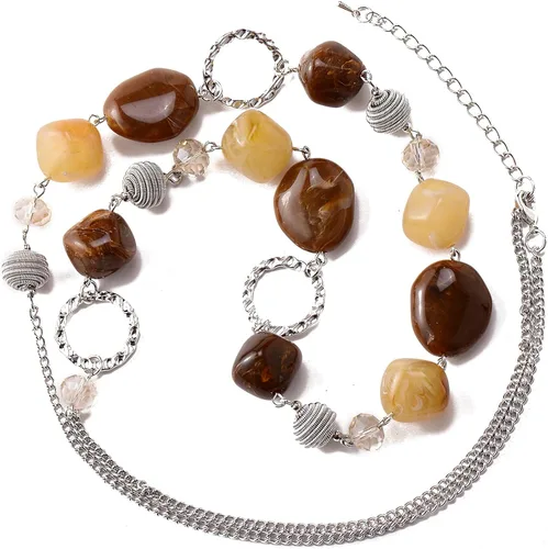 Vista 2 de BULINLIN Collar largo de cuentas para mujer, collar de cadena de suéter plateado con cuentas de resina de cristal, joyería de moda para niñas