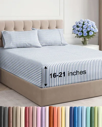 Vista 18 de Juego de sábanas tamaño Queen con bolsillos extra profundos, sábanas transpirables y refrescantes de 4 piezas, ropa de cama de lujo para hotel