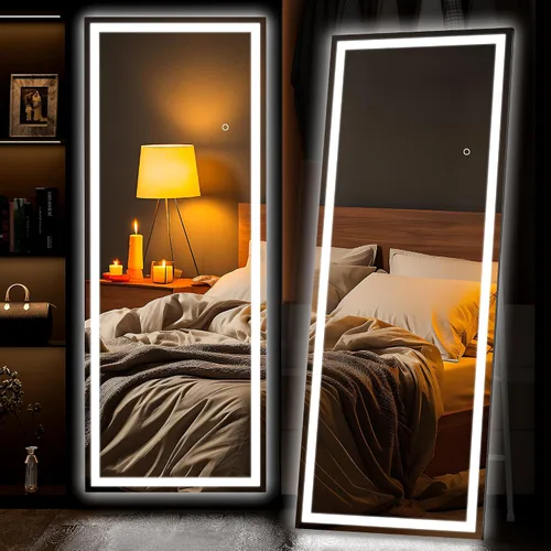 Vista 13 de Hasipu - Espejo de cuerpo entero con luces, 56 x 16 pulgadas, espejo de pie con led para montaje en pared para sala de estar, dormitorio
