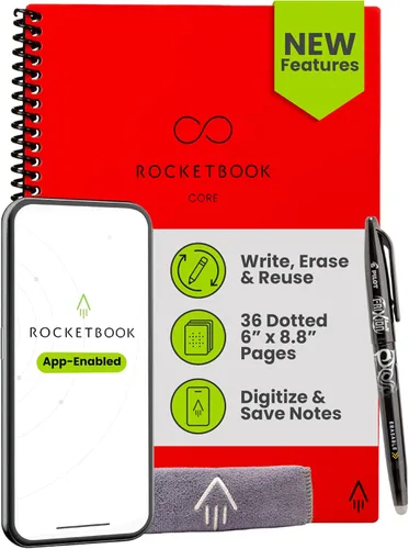 Vista 16 de Rocketbook Core - Cuaderno de espiral reutilizable, tamaño ejecutivo de 6 x 8.8 pulgadas, color negro, páginas punteadas, conectadas a