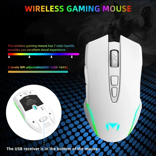 Vista 6 de Combo de teclado y mouse inalámbricos retroiluminación RGB, teclado inalámbrico recargable, reposamuñecas ergonómico, mouse retroiluminado, teclado