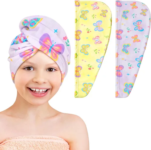 Vista 12 de WAWSAM Paquete de 2 toallas de secado de cabello para niños, toalla de microfibra para el cabello para niñas, gorro de pelo de secado rápido con Azul
