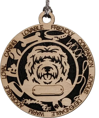 Vista 120 de Adorno de Navidad personalizado para perro Cavalier King Charles Spaniel, redondo de 3 pulgadas, madera cortada con láser de 2 capas, nombre y texto