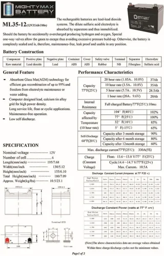 Vista 6 de Mighty Max Battery Reemplazo de la batería de 12V 35AH SLA para Sail 6-GFM-33-2 Pack Marca Producto