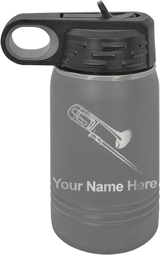 Vista 72 de LaserGram Botella de agua personalizada, trombón, acero inoxidable de doble pared aislada al vacío con popote superior, regalo grabado personalizado