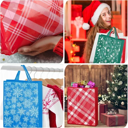 Vista 4 de Cholemy Paquete de 200 bolsas de regalo de Navidad a granel, bolsas de regalo de mercancía navideña con asas, bolsas de compras reutilizables