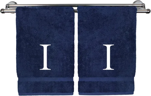 Vista 101 de Toalla de mano monogramada, regalo personalizado, juego de 2 - Toalla bordada con letra de bloque dorada - Extra absorbente 100% algodón turco