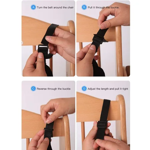 Vista 7 de Correas para silla alta, arnés de 5 puntos para bebé, arnés para silla alta, arnés de silla alta, soporte universal para cinturón seguro para bebé