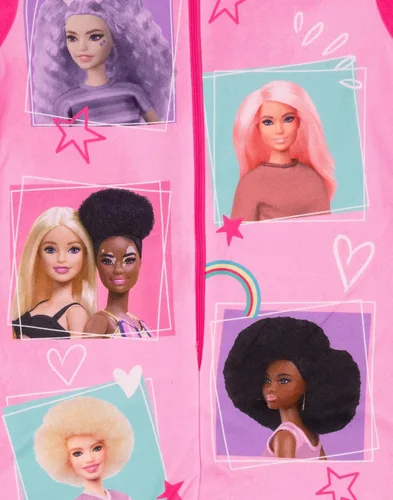 Vista 2 de Barbie Pijama de forro polar rosa todo en uno para niñas, overol de muñeca de juguete, pijama para niños Rosado