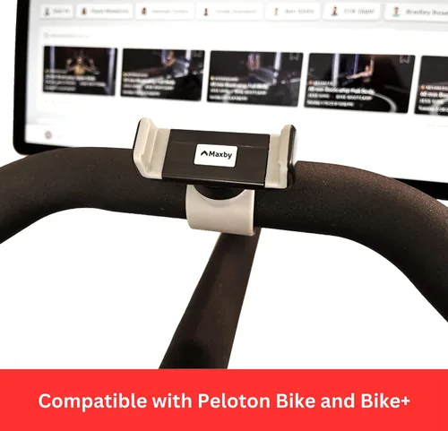 Vista 2 de Soporte para teléfono compatible con Peloton Bike & Bike Plus - Ajuste seguro y fácil operación con una sola mano - Rotación de 360 grados - Soporte