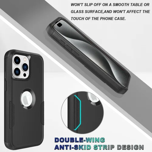 Vista 6 de Funda para iPhone 15 Pro – [2 protectores de pantalla de vidrio templado] [10 pies a prueba de caídas militar], funda protectora antideslizante a