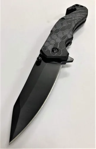 Vista 2 de Cuchillo de bolsillo táctico EDC de 8 pulgadas con gráficos impresos UV mango ABS con forro de acero.