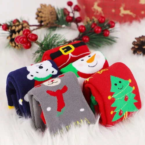Vista 7 de UOIXPUHUO 5 pares de calcetines de Navidad calcetines de algodón cálidos de invierno para niños pequeños Rojo