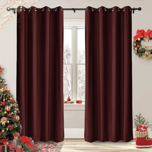 Vista 25 de Frelement Cortinas de Navidad de terciopelo afelpado para sala de estar, cortinas de oscurecimiento con ojales en la parte superior, cortinas
