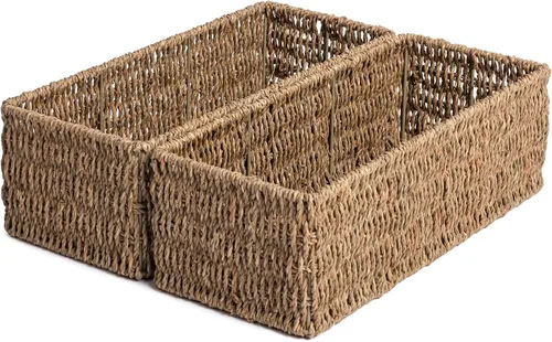 Vista 8 de JS HANGER Cesta para inodoro, cestas de almacenamiento de pastos marinos, cestas rectangulares de mimbre para tanque de inodoro, cesta de mimbre