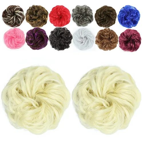 Vista 12 de 2 extensiones de cabello desordenado para moño (12) Banda de goma ondulada y rizada elástica para coleta de caballo