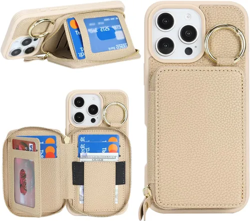 Vista 49 de Funda compatible con iPhone Air Wallet con tarjetero para iPhone Air, funda con cremallera y ranura para mujer, 5G de 6.5 pulgadas, color oro rosa
