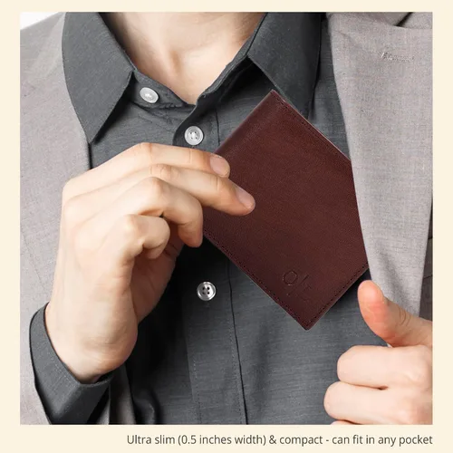 Vista 76 de Carteras RFID delgadas para hombres - Cartera de bolsillo frontal de piel genuina