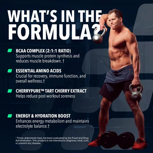 Vista 2 de NF Sports Amino natural. Aminoácidos BCAA 2:1:1 en polvo. Polvo de preentrenamiento BCAA Energy para recuperación muscular. Apto para dieta