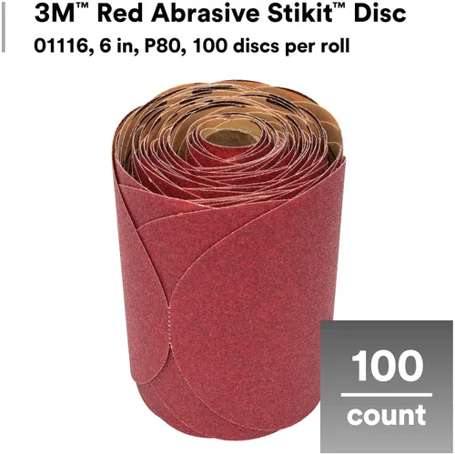 Vista 2 de 3M Discos abrasivos Stikit rojos, 01116, 15.24 cm, P80, 100 discos por rollo