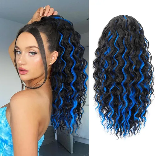 Vista 29 de FREEMEIGE Extensión de cola de caballo, cola de caballo rizada ondulada de 8 pulgadas para mujeres negras, corto, suave, natural, sintético, grueso