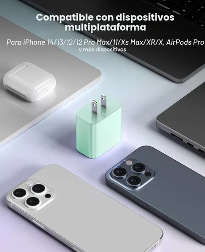 Vista 7 de FEEL2NICE Cargador de iPhone de carga rápida, paquete de 2 bloques de carga de pared tipo C con 2 unidades [6 pies y 10 pies] USB C a Lightning Verde