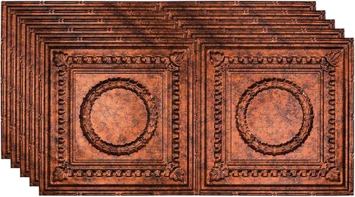 Vista 8 de FASÄDE Rosette - Panel de techo decorativo de vinilo adhesivo de 2 x 4 pies en bronce antiguo (paquete de 5)