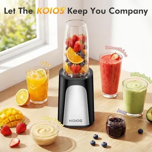 Vista 8 de KOIOS 1000W Smoothie Blender, 15-in-1 Single Serve Set, Press-Twist Design Black