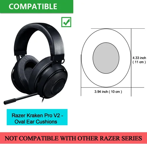 Vista 2 de Kraken Pro V2 - Almohadillas ovaladas, JARMOR - Kit de almohadillas de espuma viscoelástica de repuesto para Razer Kraken Pro V2 - Solo auriculares